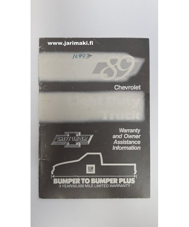 Takuu ja omistajan tuki ohjekirja käytetty Englanniksi GM Truck 1989