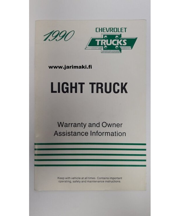 Takuu ja omistajan tuki ohjekirja käytetty Englanniksi GM Truck 1990